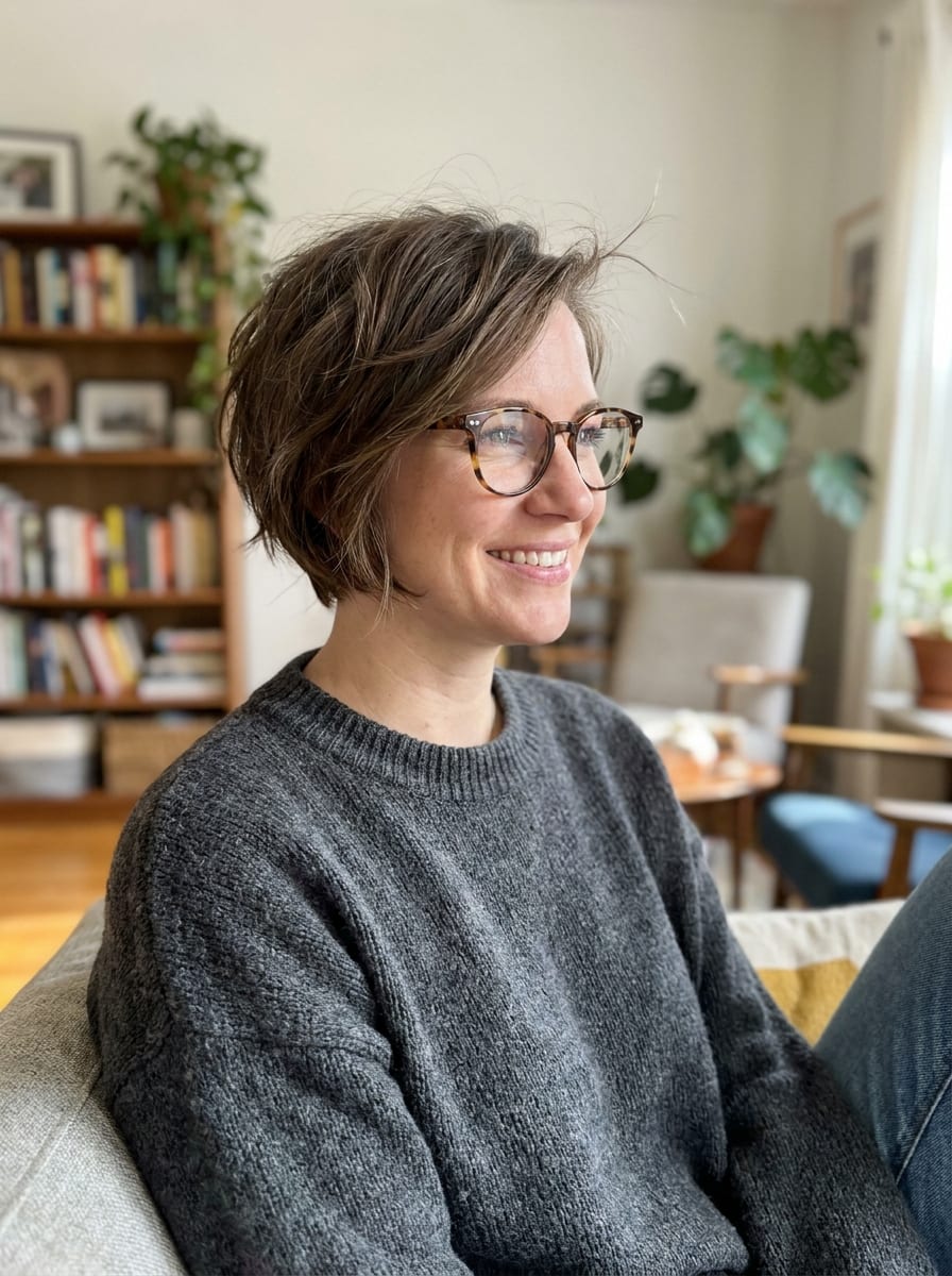 Everyday Kurzhaarlook mit Brille - Kurzhaarfrisur mit Brille